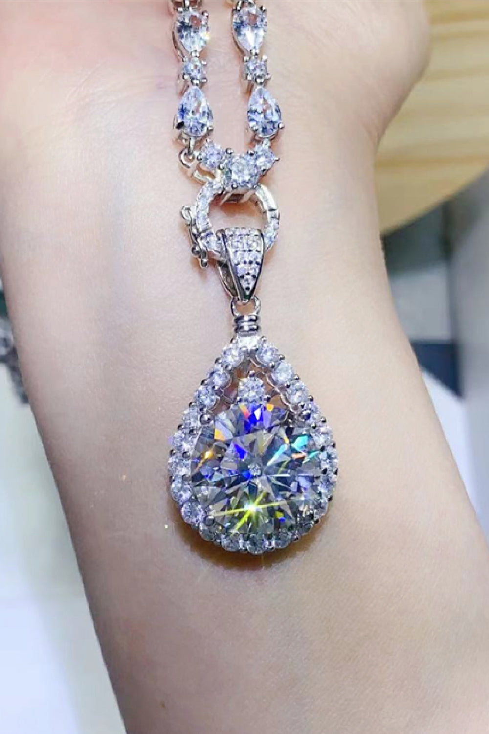 Southern Shores Platinum-Plated 10 Carat Moissanite Teardrop Pendant