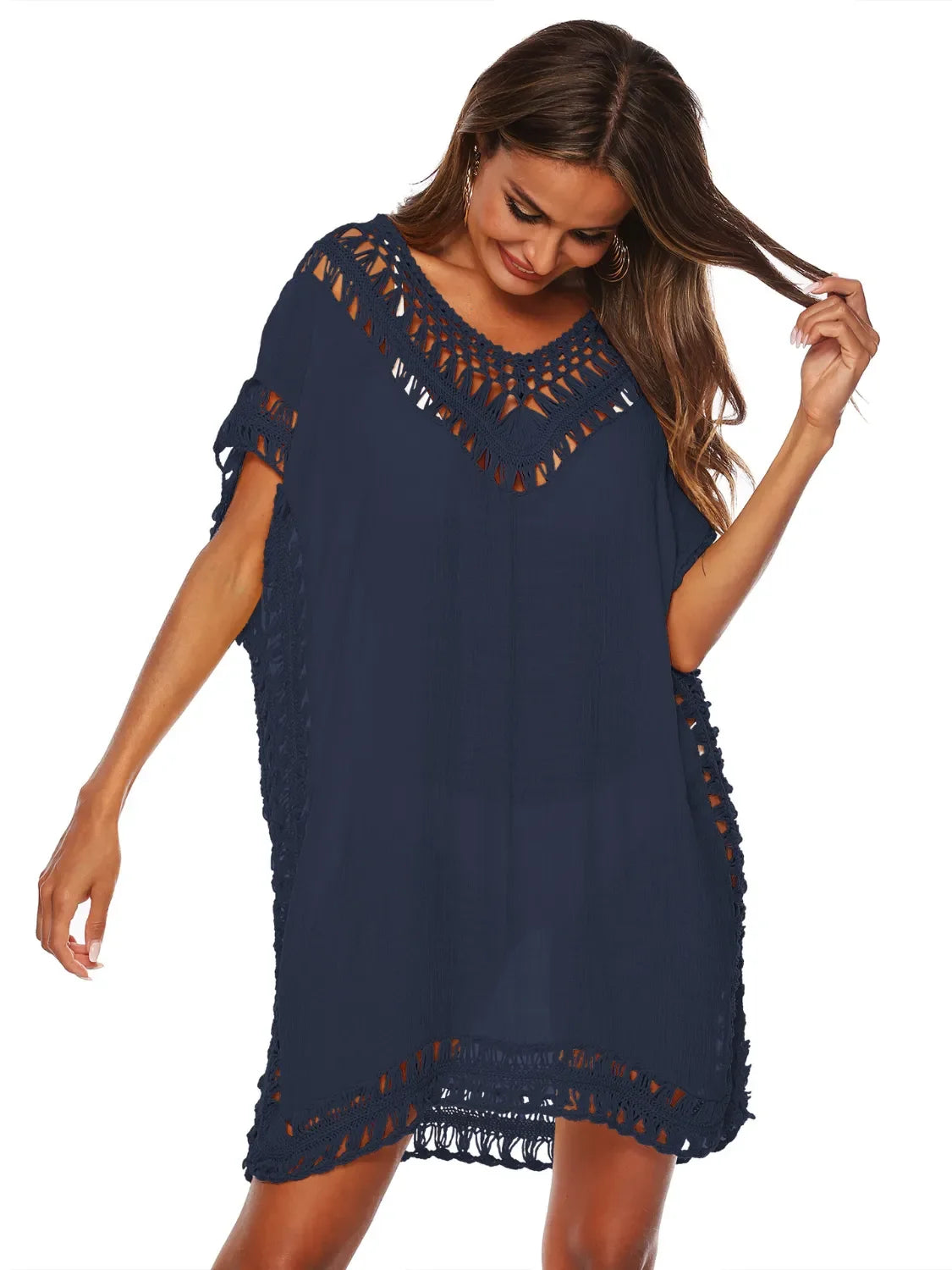 Bohemian Crochet Trim Beach Cover-Up One Size - Southern Shores Clothing