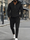 Men's Full Size Waffle-Knit Half Zipper Hoodie and Pants Set Plus Size - Southern Shores Clothing