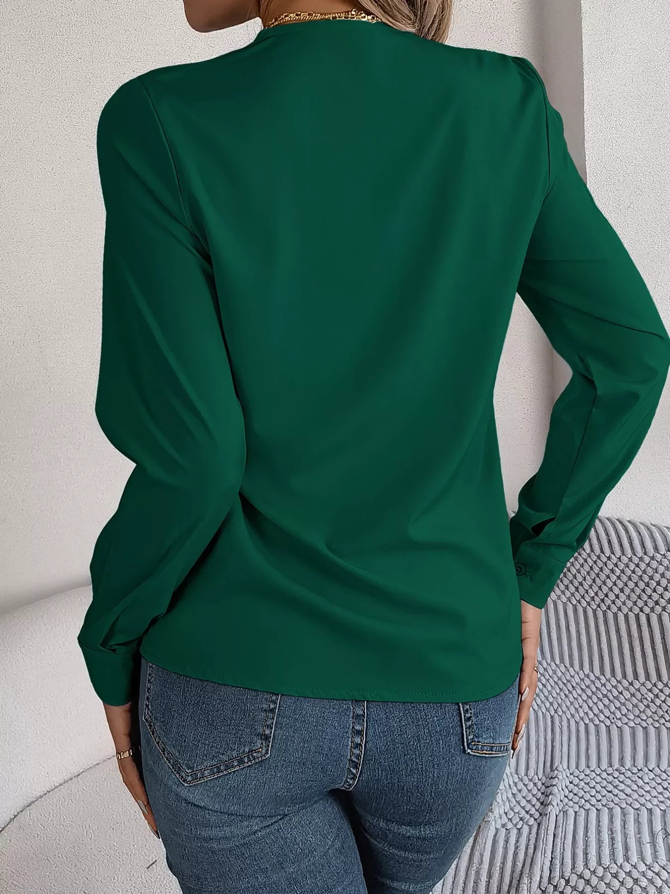 Layered V-Neck Long Sleeve Polyester Blouse - Southern Shores Clothing