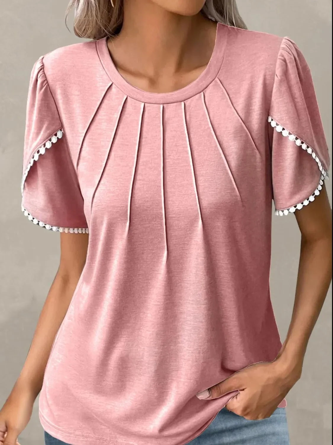 Round Neck Petal Sleeve Blouse Plus Size - Southern Shores Clothing