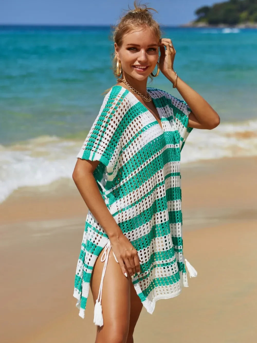 Angel Wings Striped V-Neck Cover Up One Size - Southern Shores Clothing