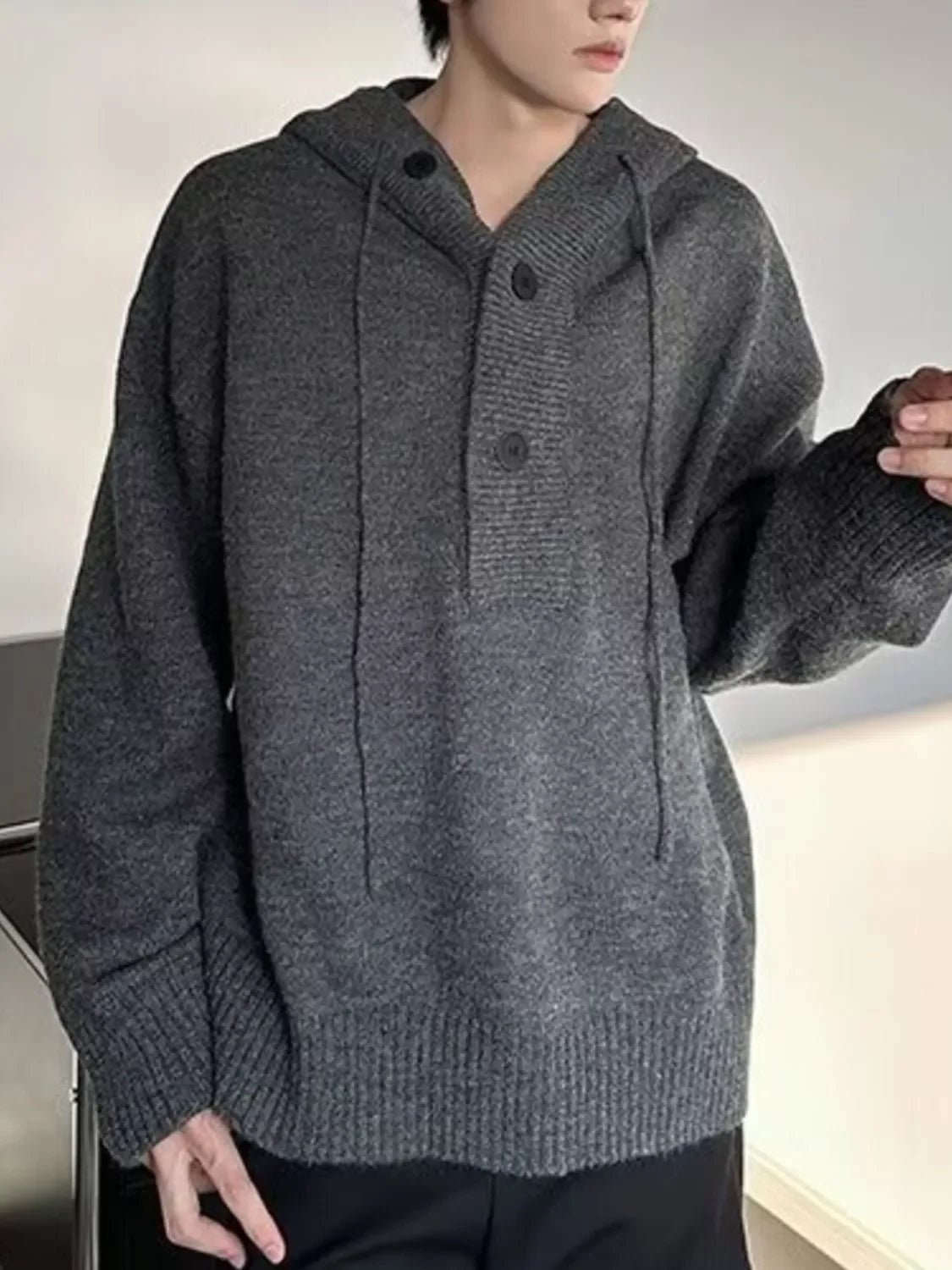Plus Size Coastal Hooded Button Front Knit Sweater