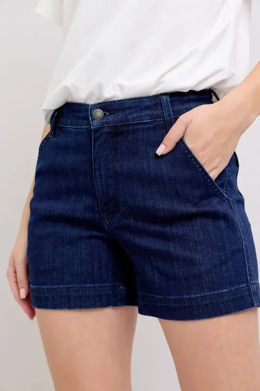 Plus Size High Waist Denim Shorts With Pockets - Southern Shores Clothing