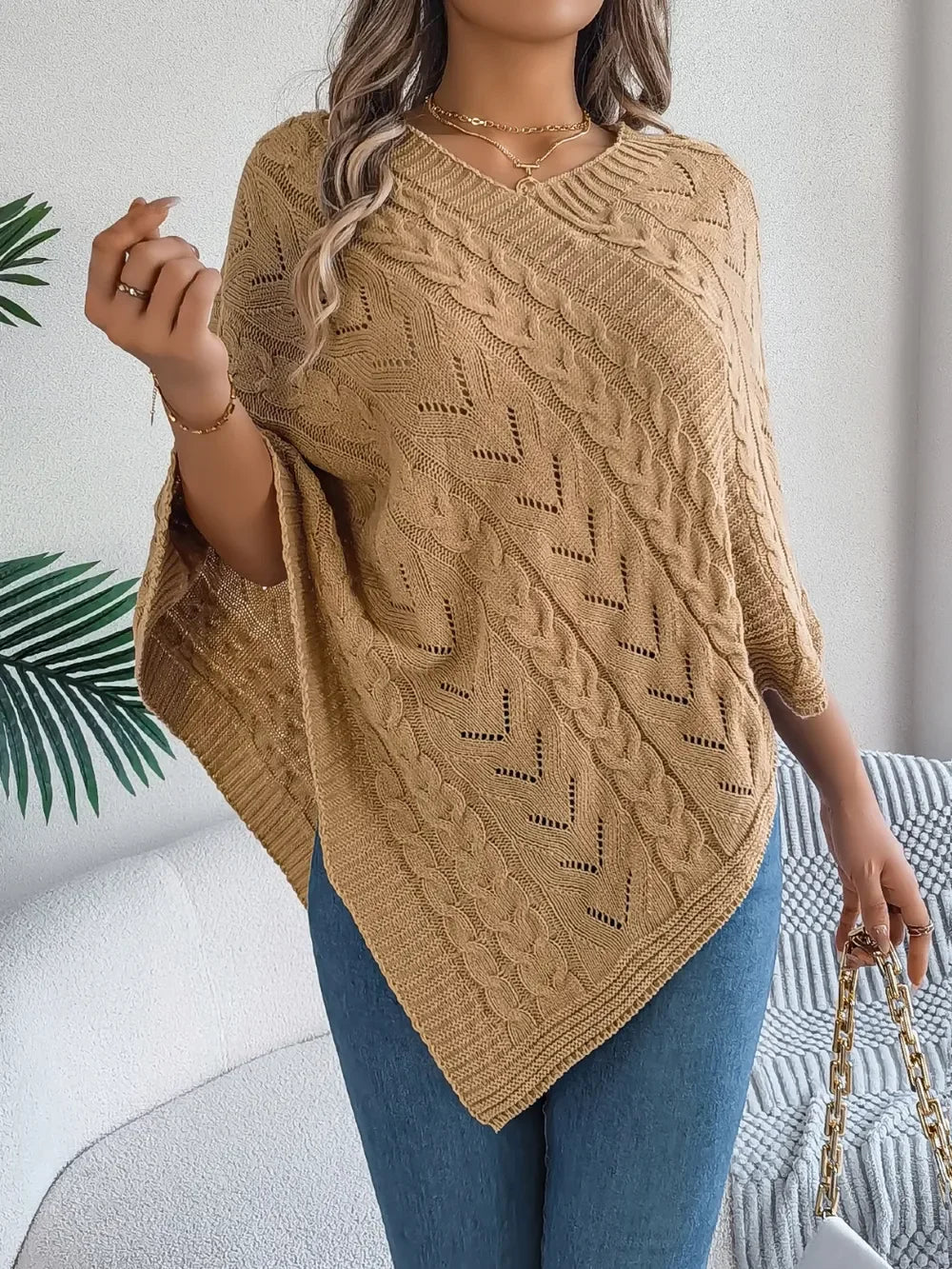 Cable-Knit Openwork Pattern Sweater With Stretch - Southern Shores Clothing