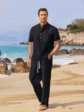Men's Full Size Half Button Top and Drawstring Pants Set Plus Size - Southern Shores Clothing
