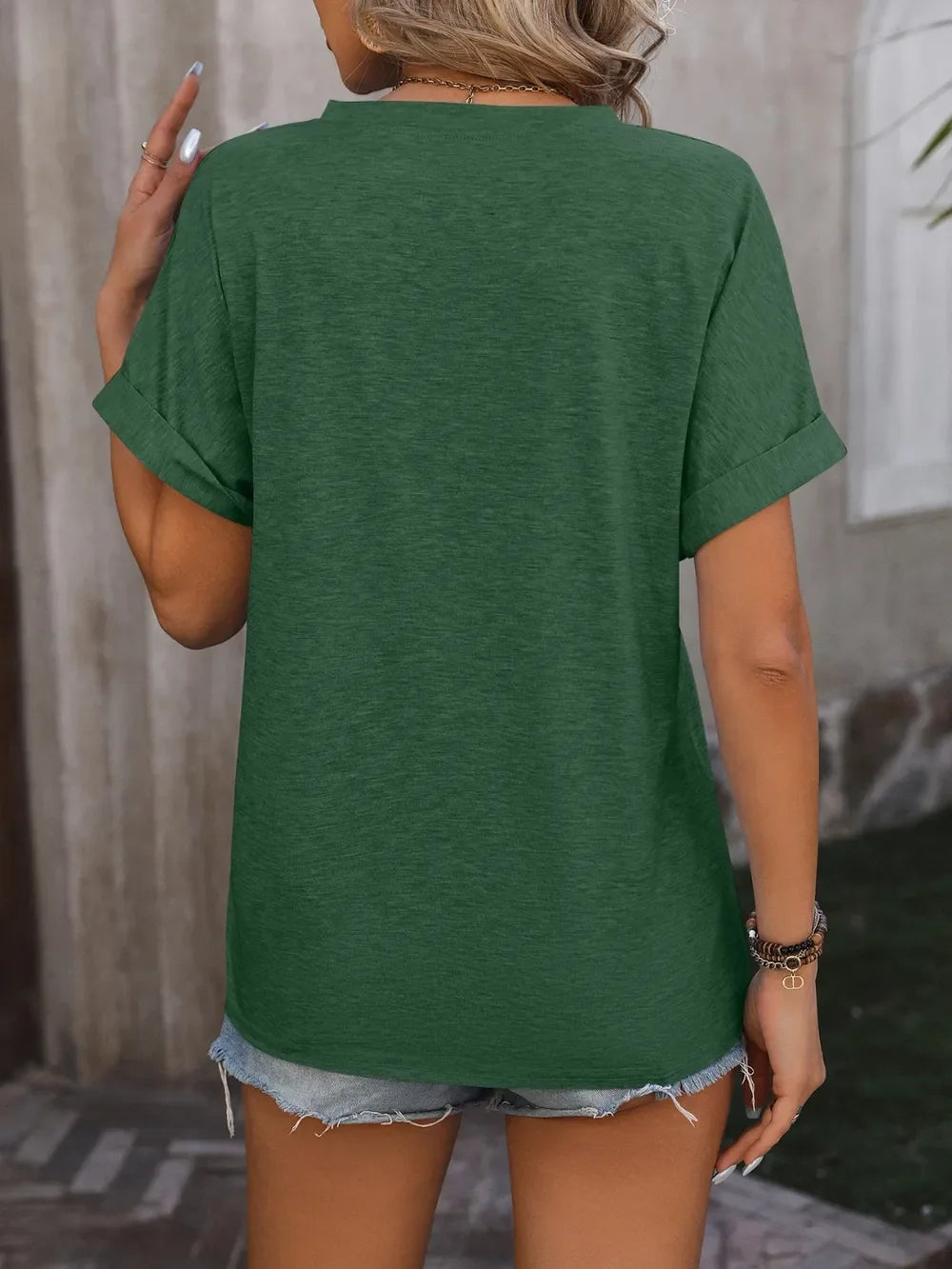 Mandy Notched Buttoned Short Sleeve T-Shirt - Southern Shores Clothing
