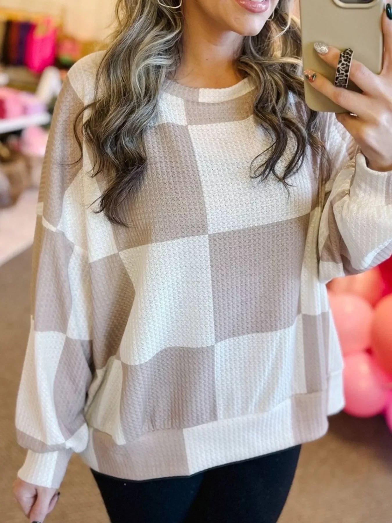 Checkered Breathable Textured Long Sleeve Top - Southern Shores Clothing