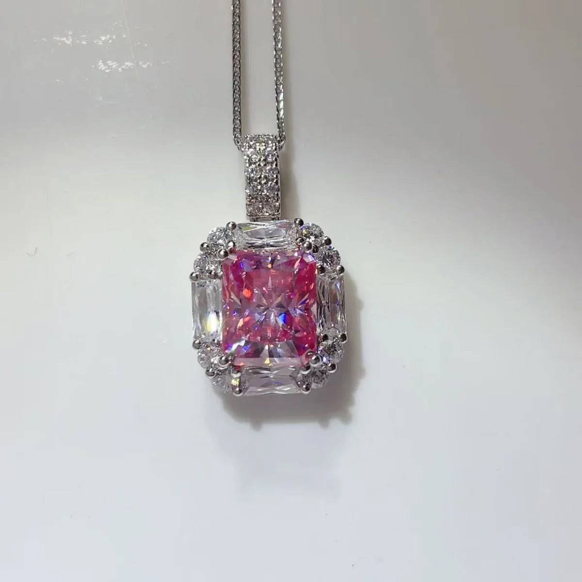 Moissanite Pendant Necklace In Sterling Silver With Halo - Southern Shores Clothing