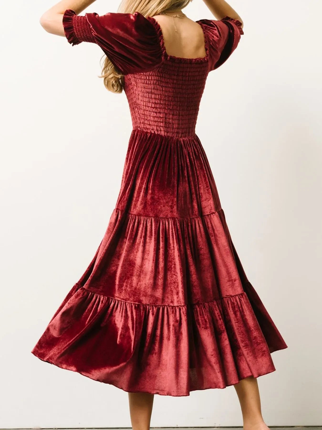 Smocked Half Sleeve Tiered Midi Dress Coastal Style - Southern Shores Clothing