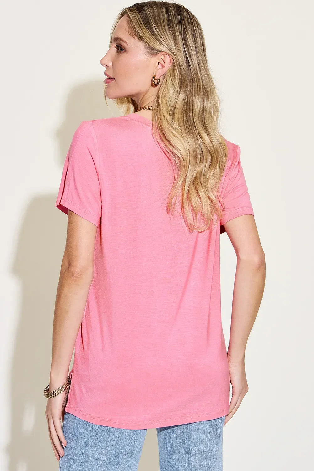 Basic Bae Full Size V-Neck High-Low T-Shirt - Southern Shores Clothing