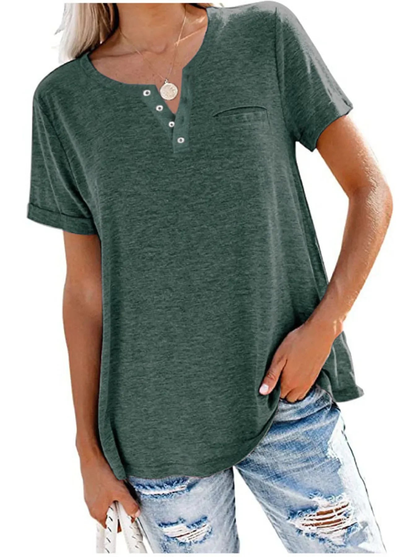 Notched Short Sleeve Plus Size T Shirt Casual Wear - Southern Shores Clothing