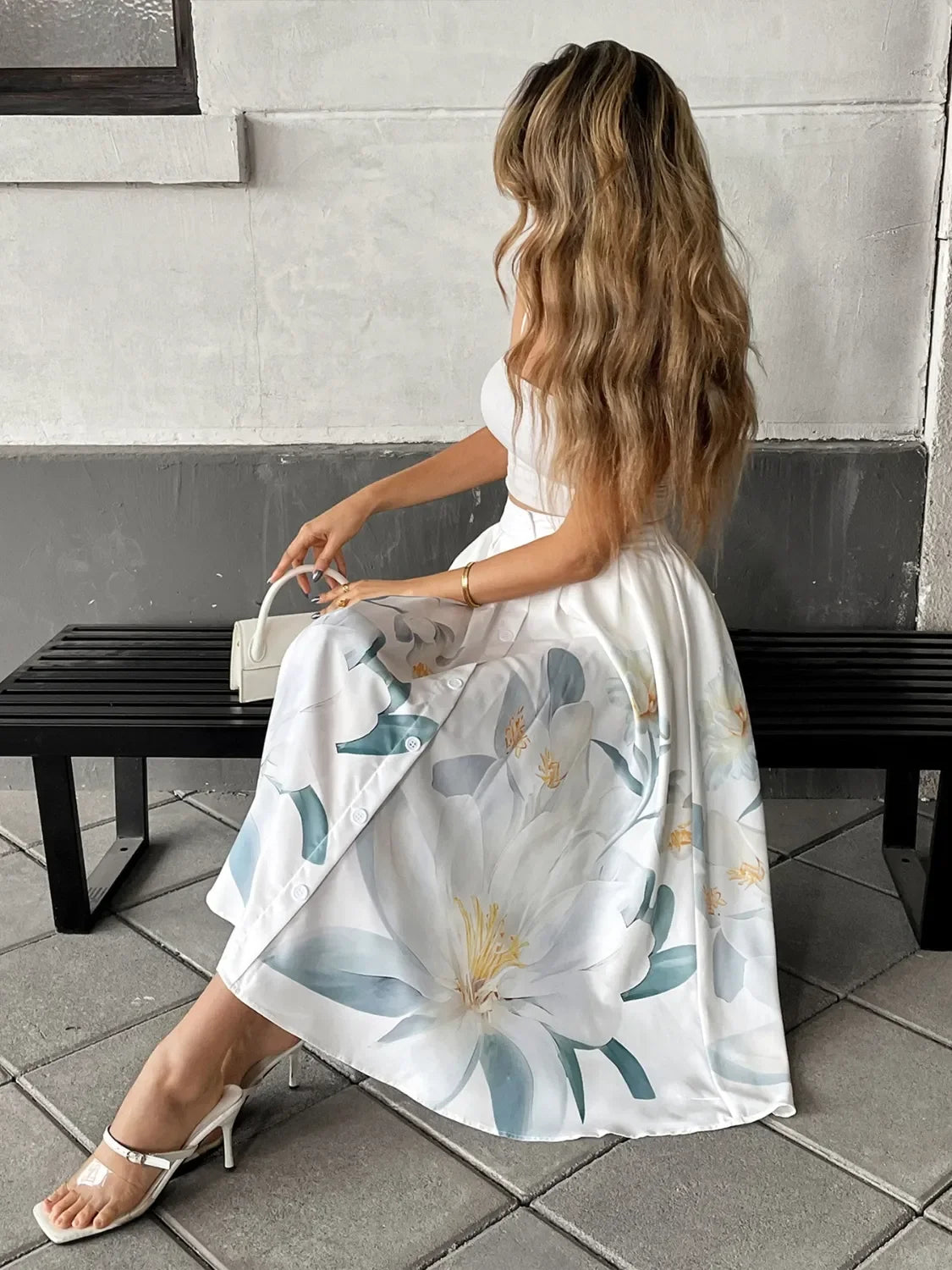 Floral Print Midi Skirt With Button Details - Southern Shores Clothing