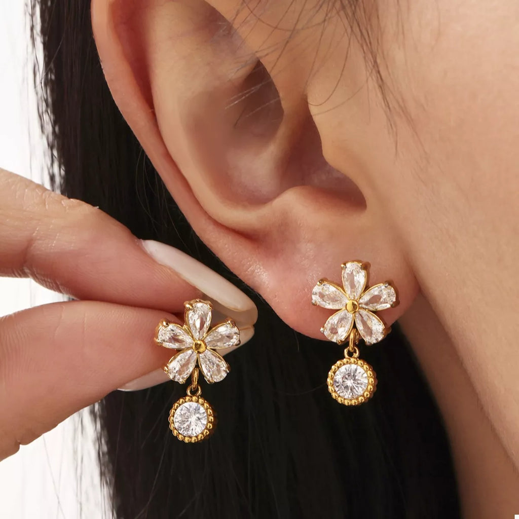 Southern Shores 18K Gold-Plated Zircon Flower Drop Earrings