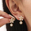 Gold-Plated Zircon Flower Drop Earrings Lightweight