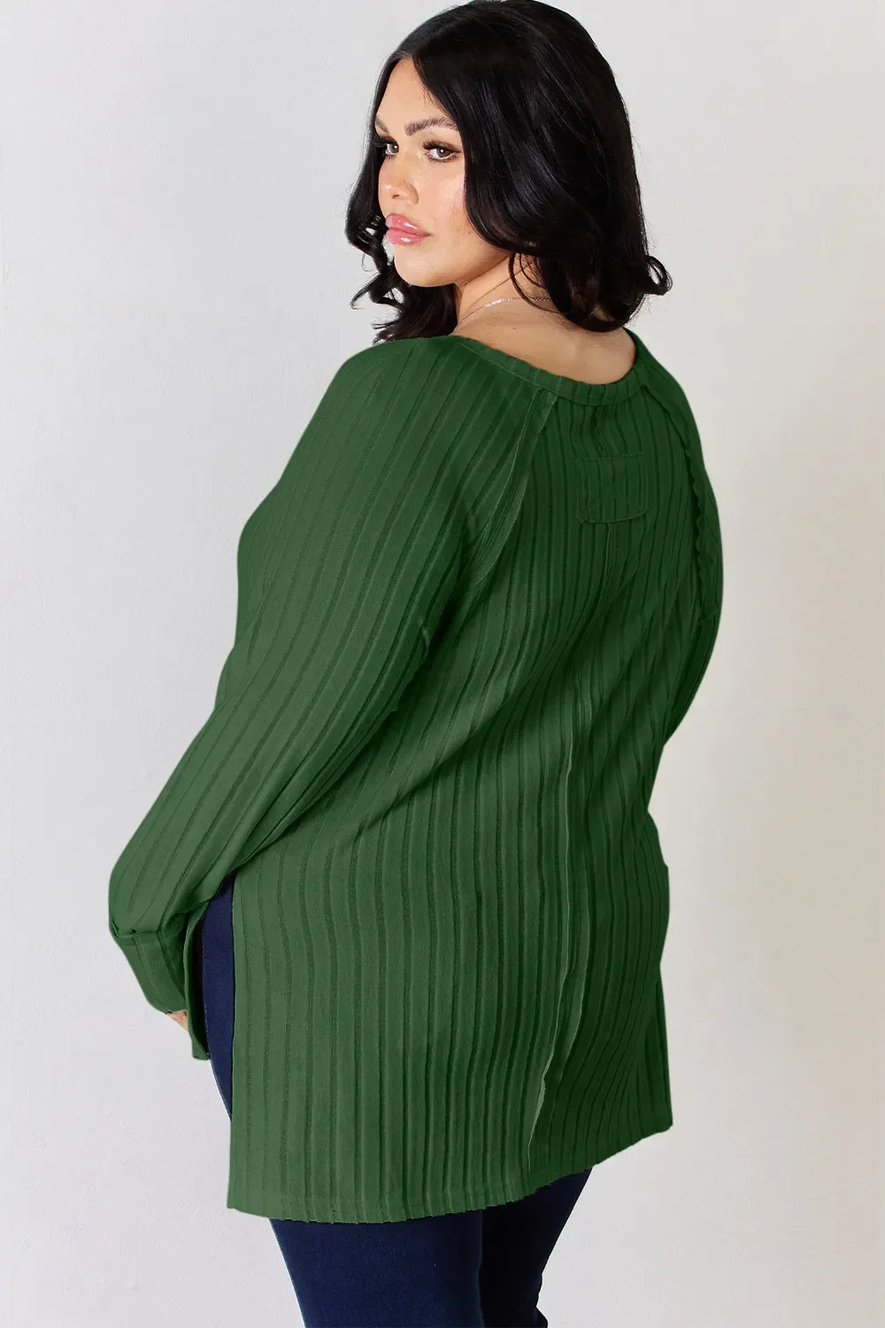 Ribbed Round Neck Slit T Shirt With Stretch - Southern Shores Clothing