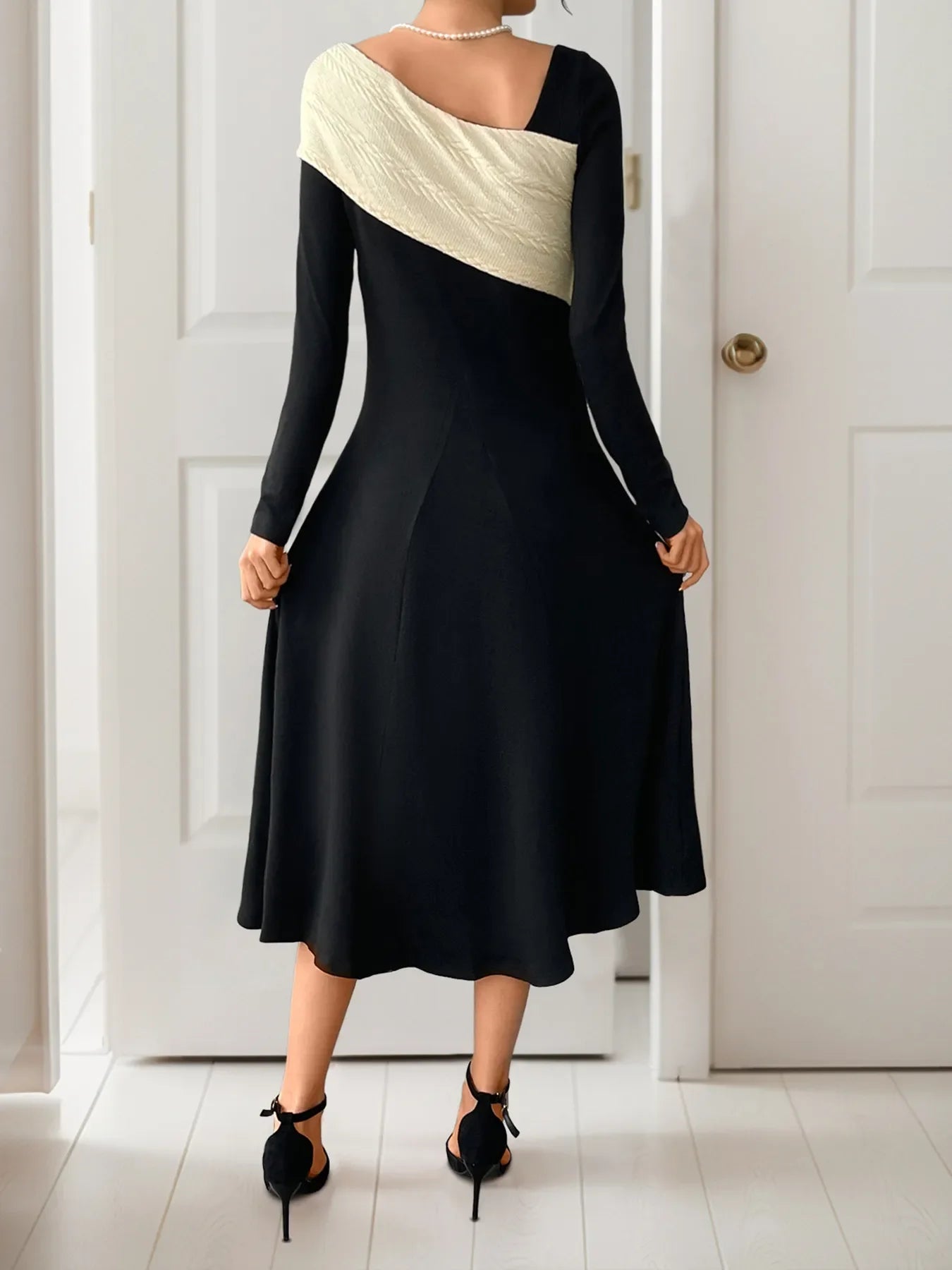Asymmetrical Contrast Long Sleeved Dress - Southern Shores Clothing