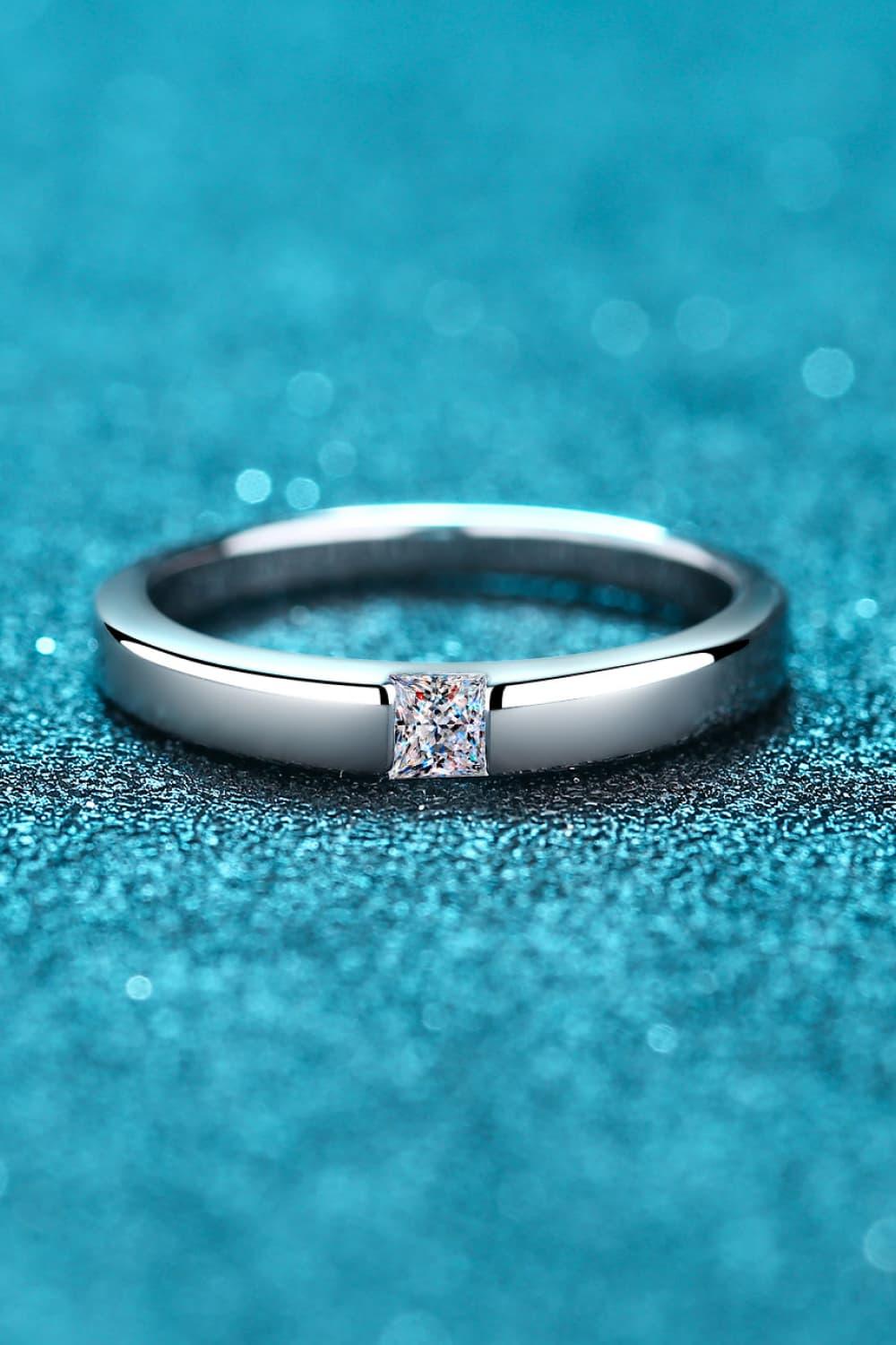 Moissanite Ring Inlaid Rhodium Plated Coastal Finish - Southern Shores Clothing
