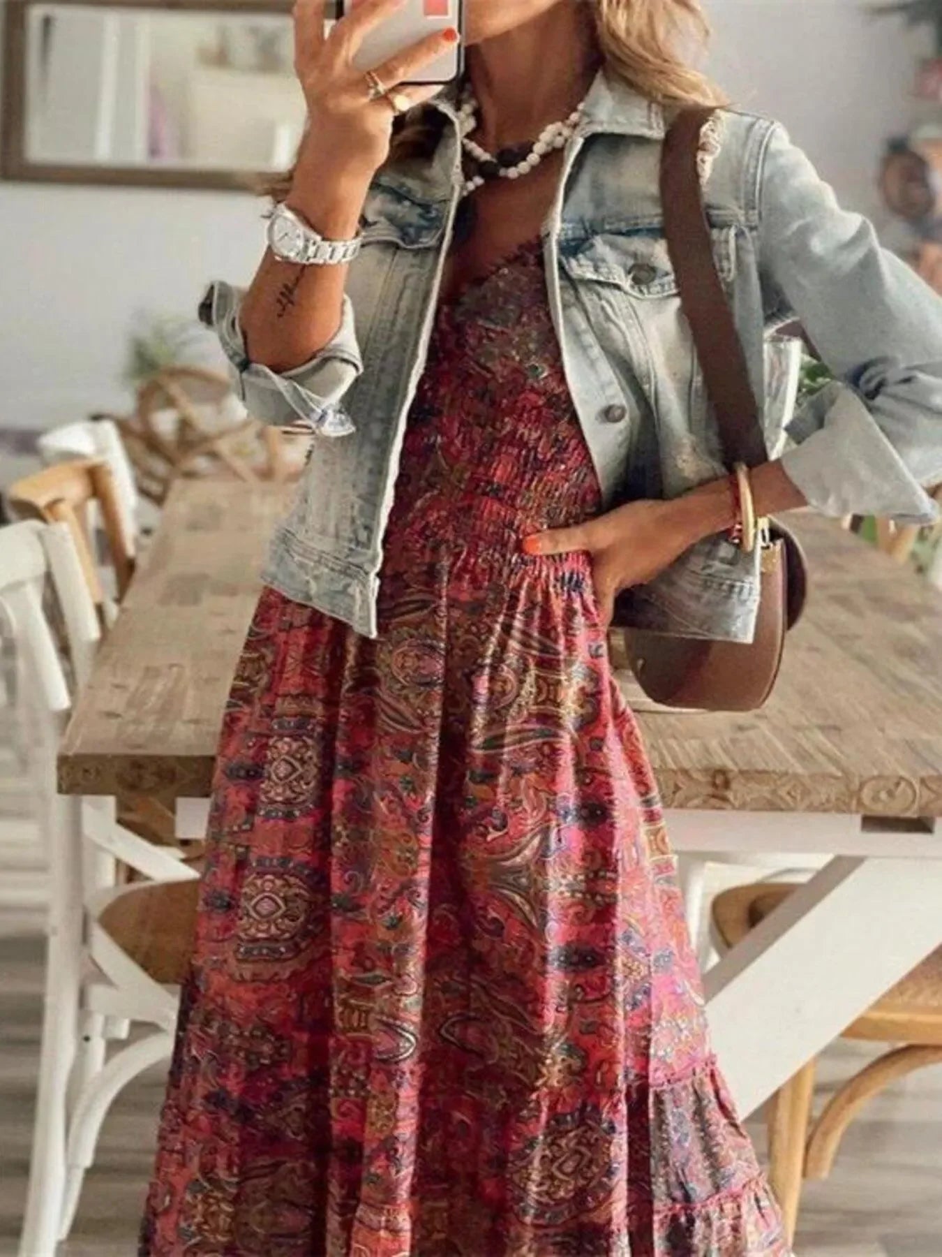 Paisley Print Cap Sleeve Maxi Dress With Tiered Ruffles - Southern Shores Clothing