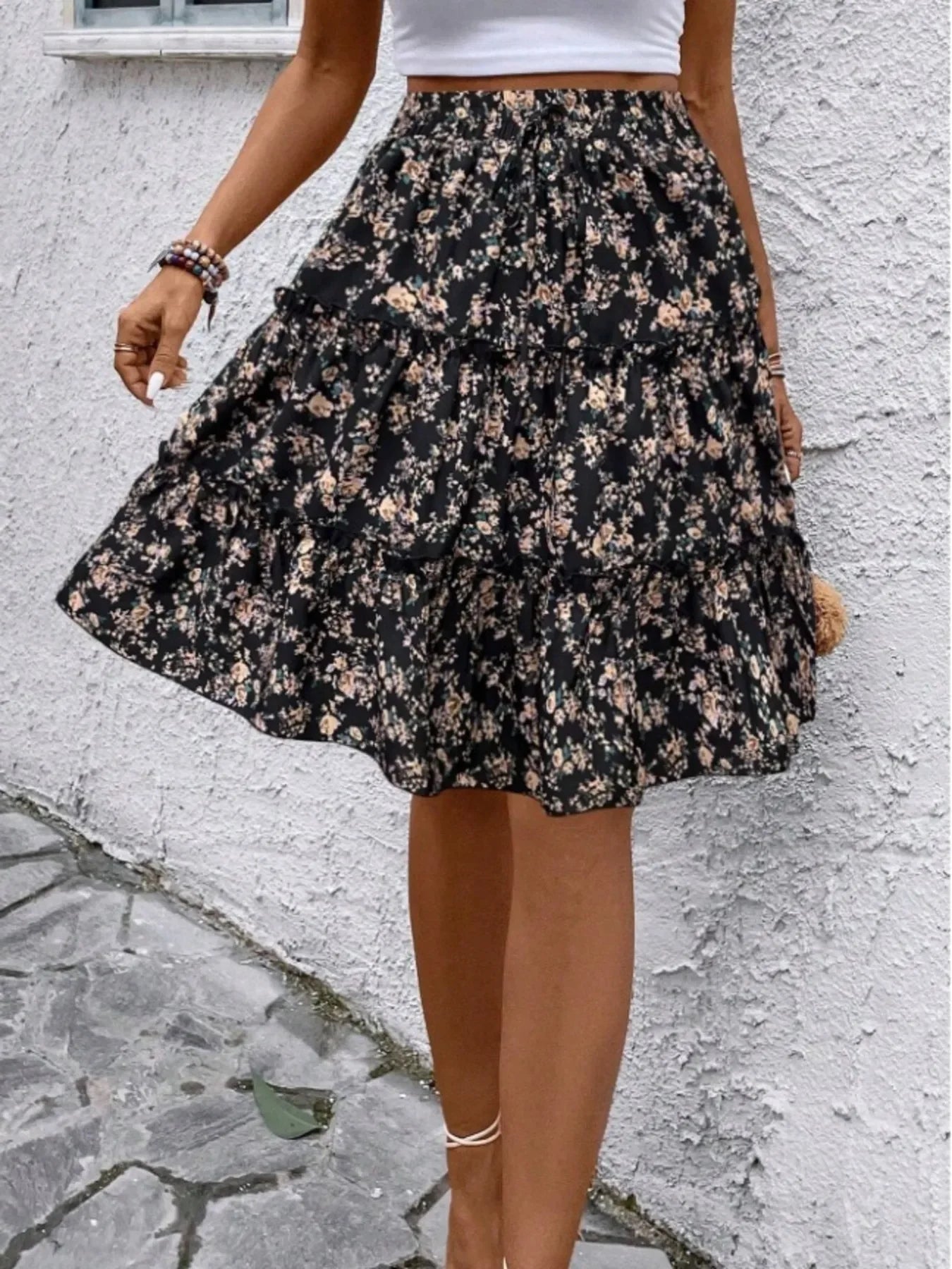 Floral Print Midi Skirt Lightweight Fabric - Southern Shores Clothing
