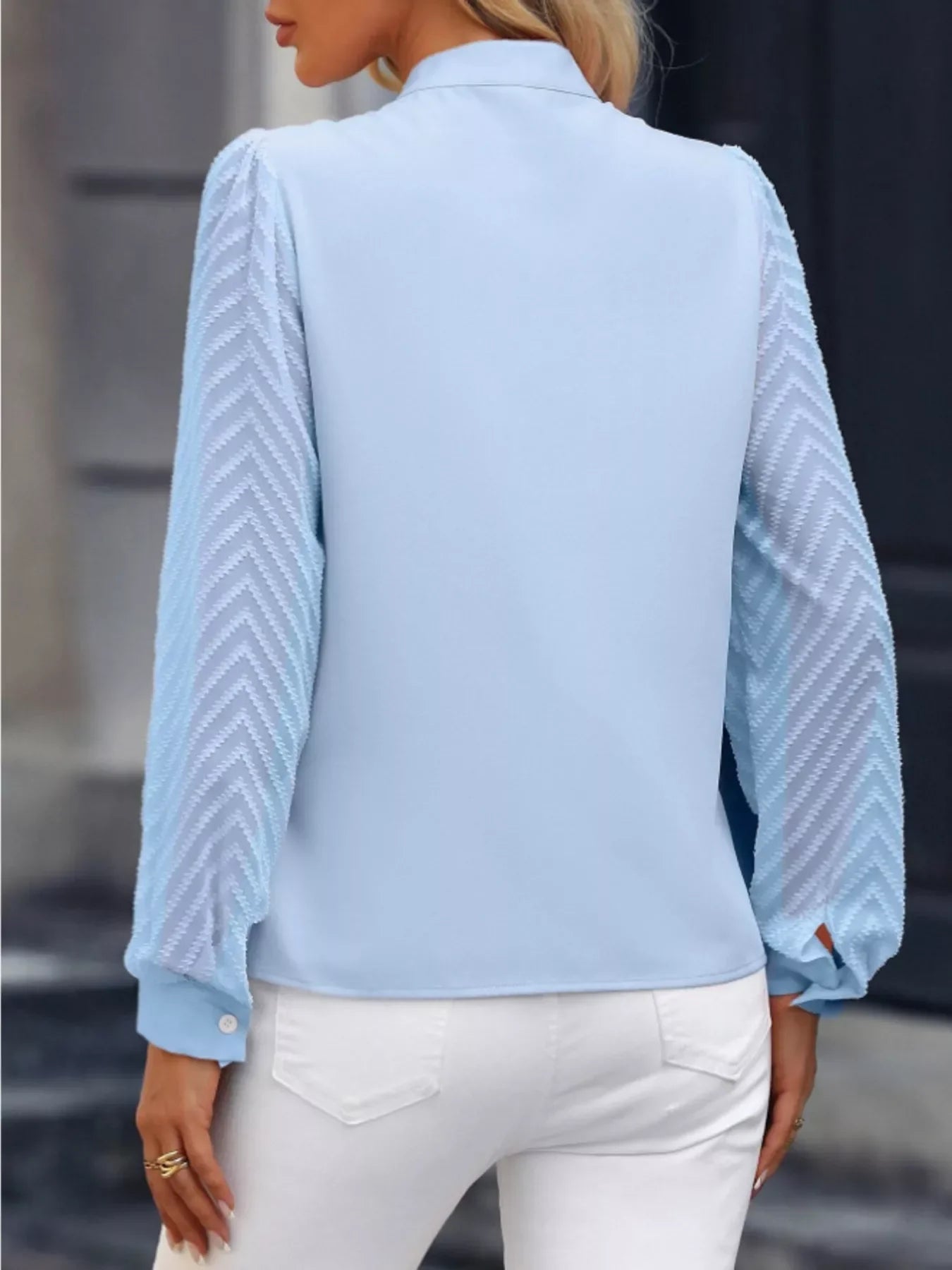 Southern Shores Clothing Notched Long Sleeve Blouse In 95 Percent Polyester And 5 Percent Spandex - Southern Shores Clothing