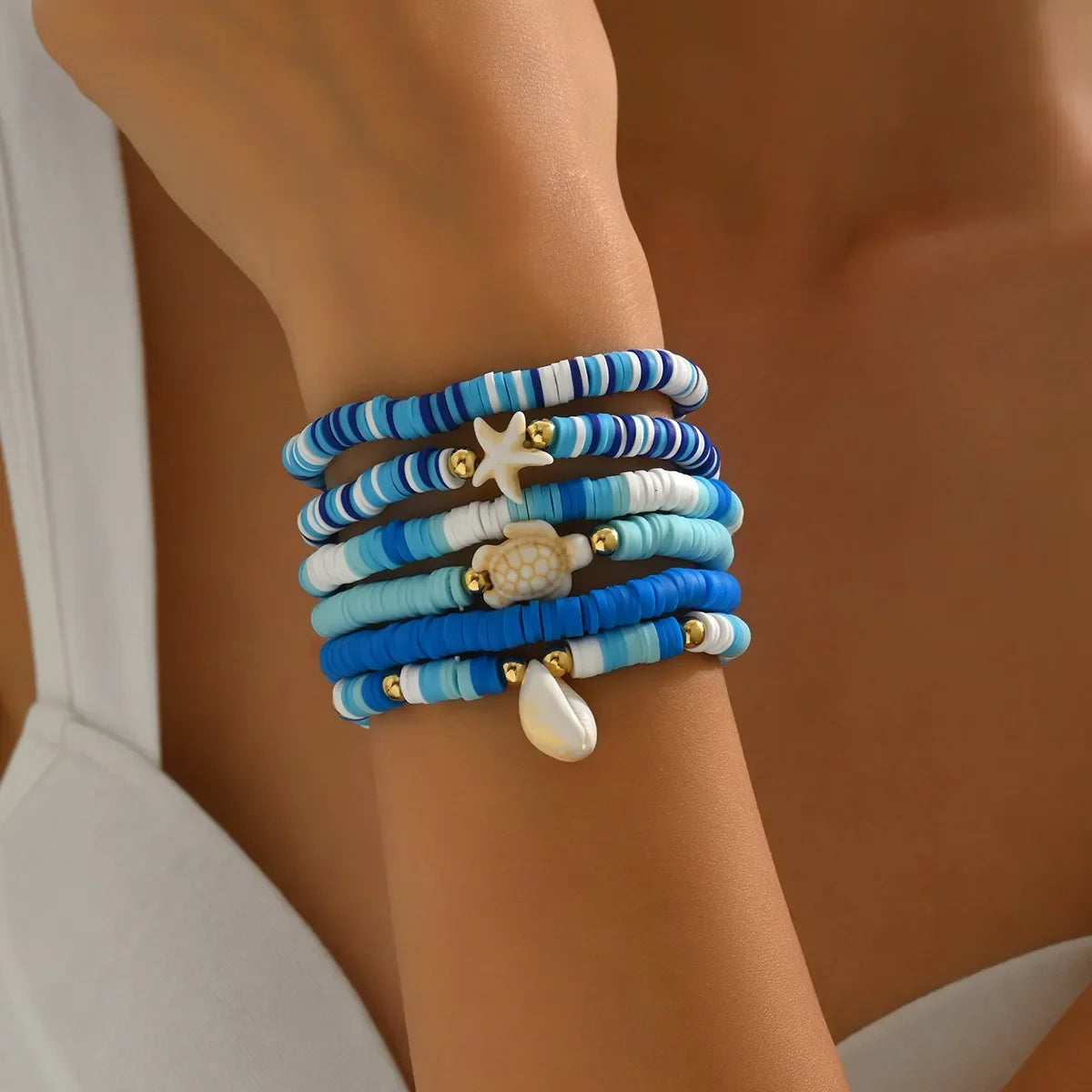 Six Piece Ceramic Beaded Shell Bracelet Set - Southern Shores Clothing