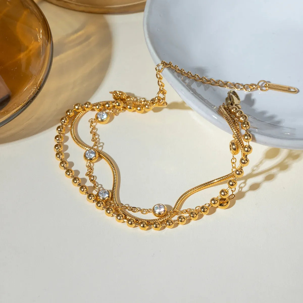 18K Gold-Plated Adjustable Layered Zircon Bracelet - Southern Shores Clothing