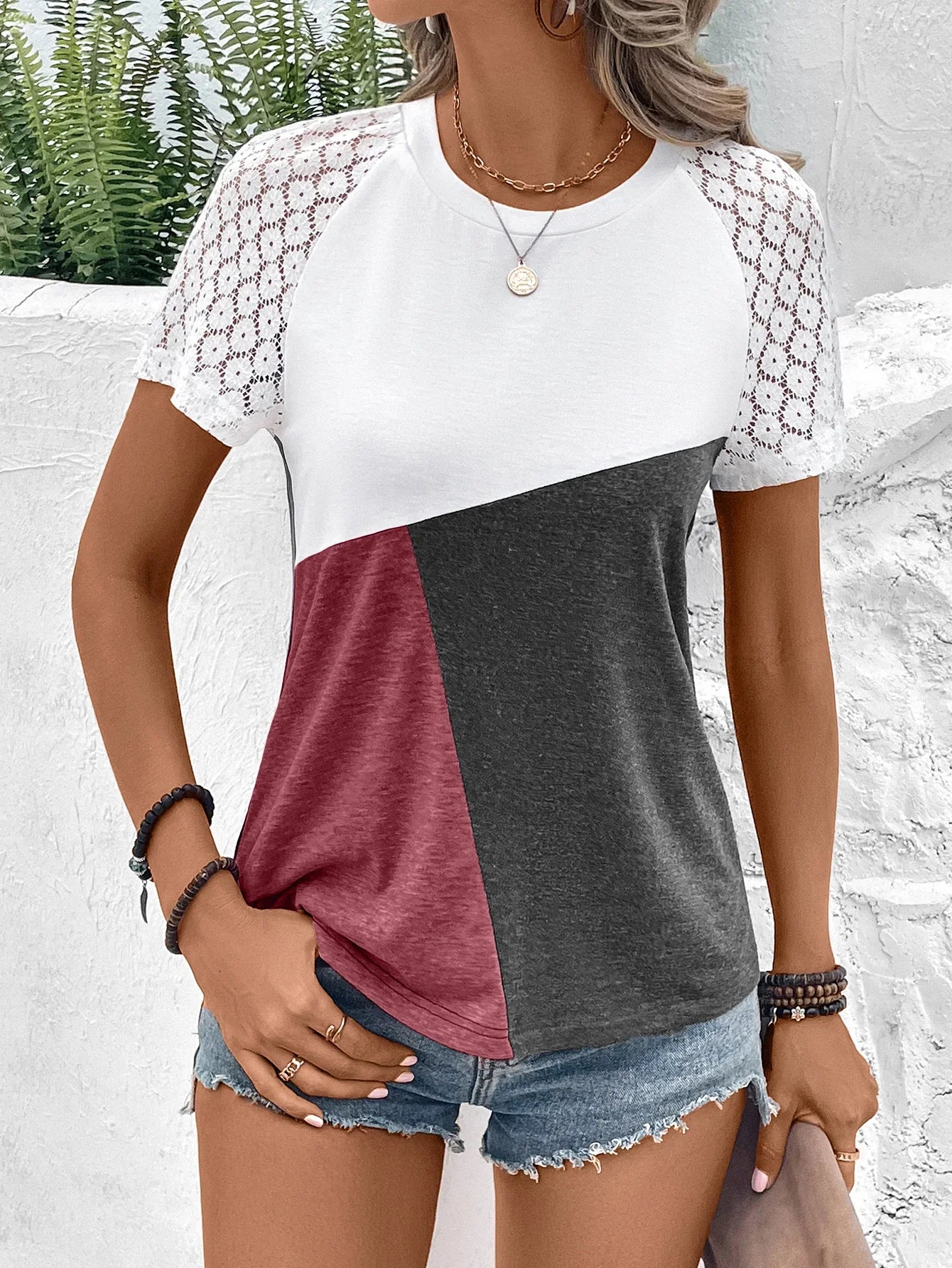 Raglan Sleeve Round Neck Tee With Stretch Fabric - Southern Shores Clothing