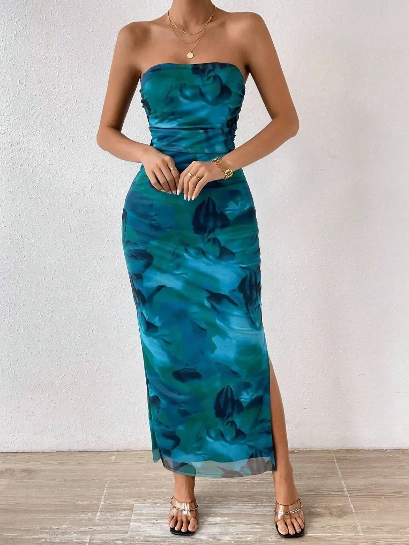 Printed Side Slit Tube Dress Coastal Style - Southern Shores Clothing