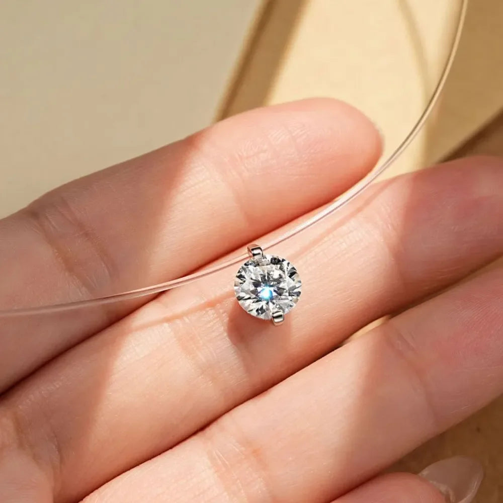 1 Carat Round Cut Moissanite Sterling Silver Necklace
