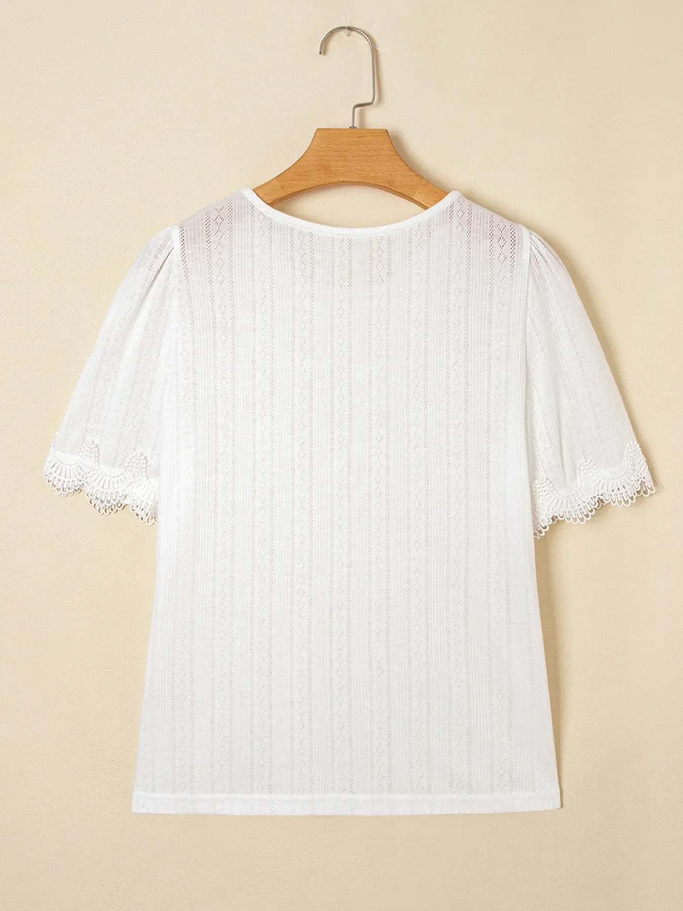 Scalloped Lace Trim Jacquard Textured T Shirt Stretch - Southern Shores Clothing