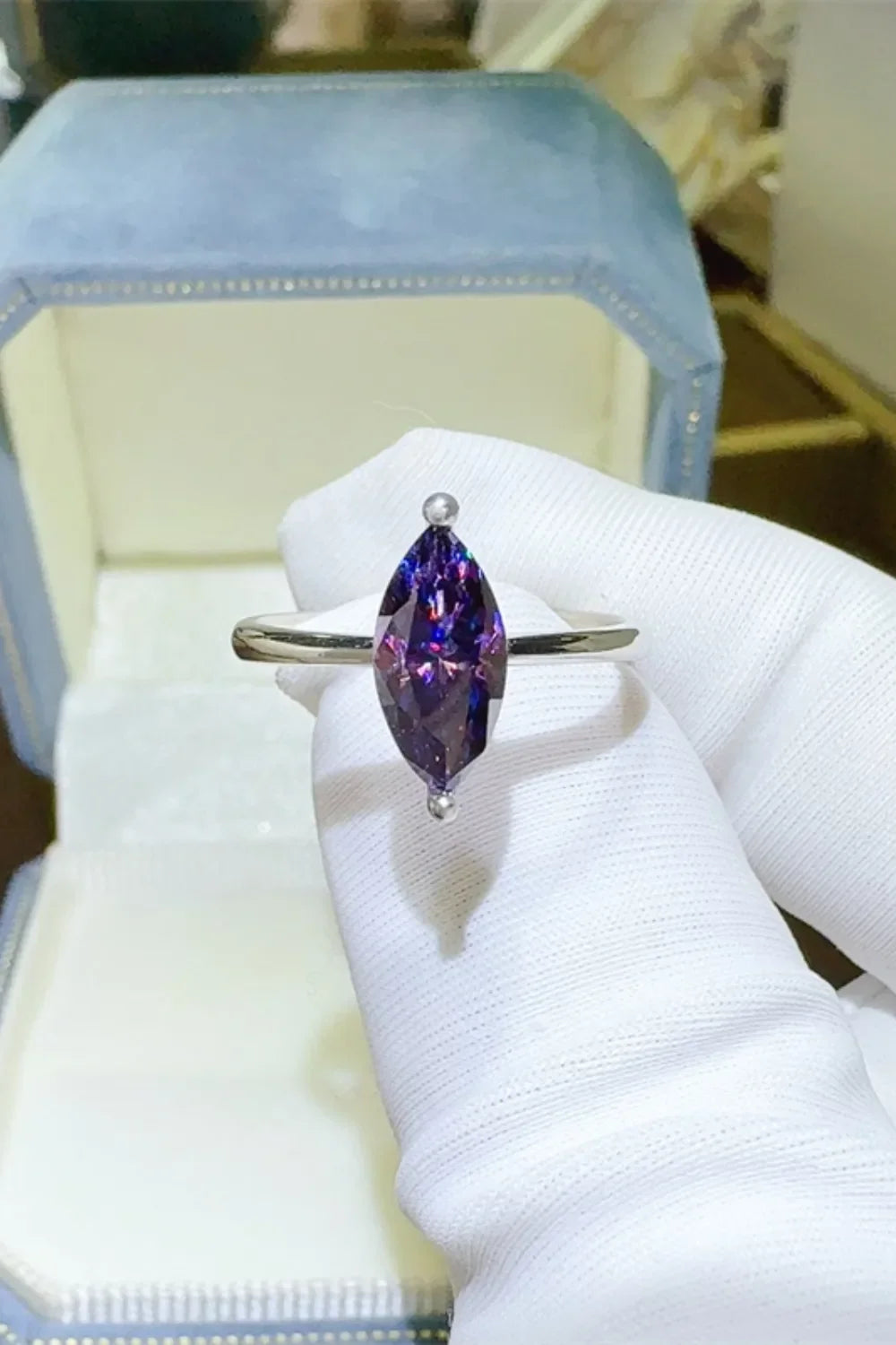 Moissanite Sterling Silver Ring Platinum Plated 2 Carat