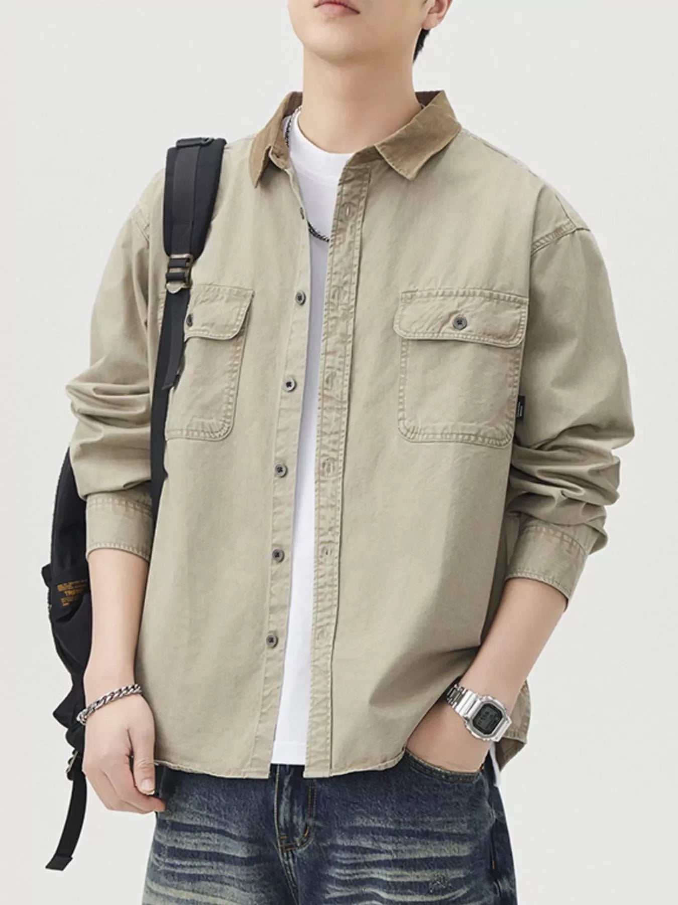 Plus Size Button-Up Shacket With Dual Chest Pockets - Southern Shores Clothing