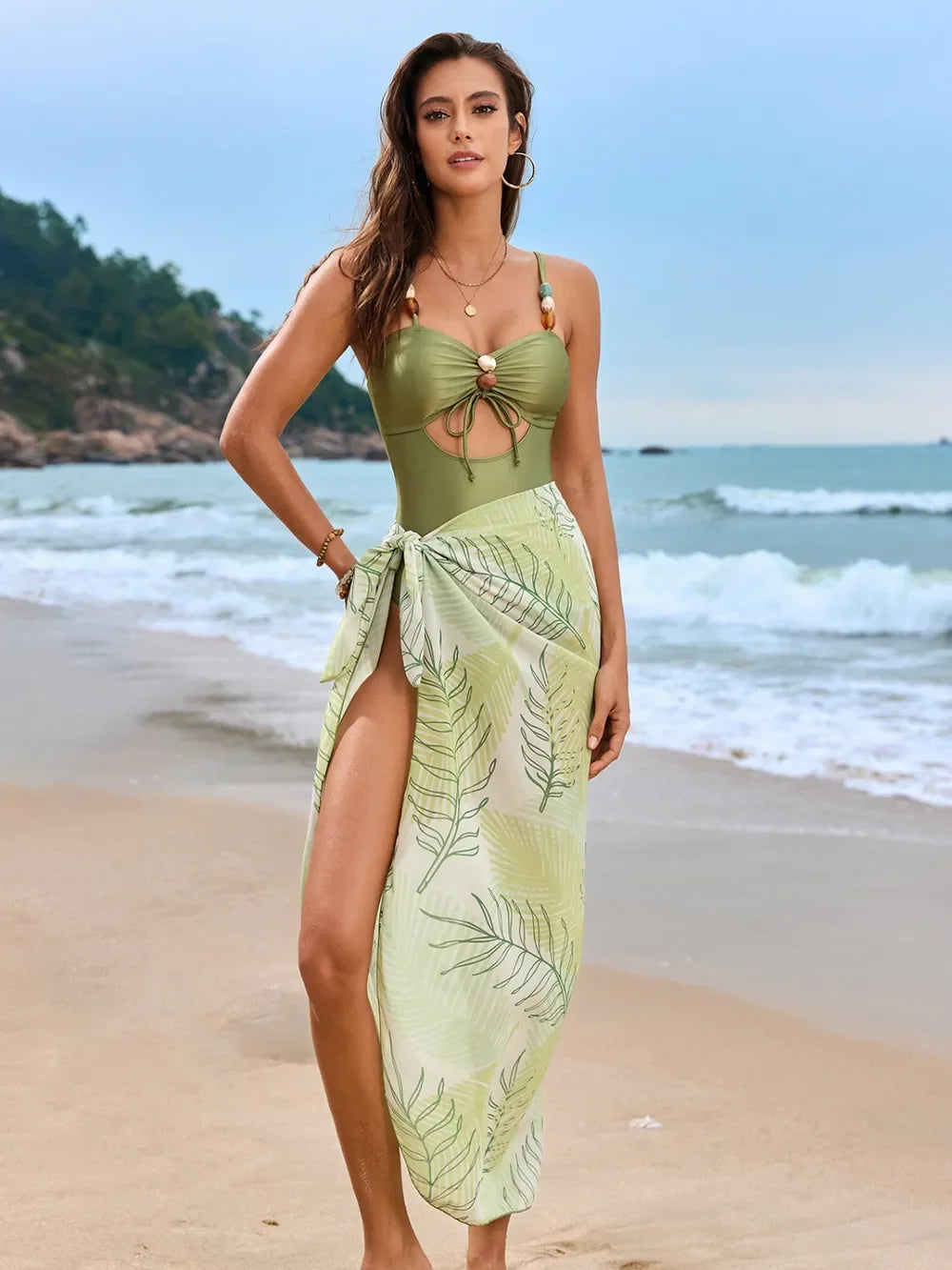 Cutout Sweetheart Neck Two-Piece Swim Set With Cover-Up - Southern Shores Clothing
