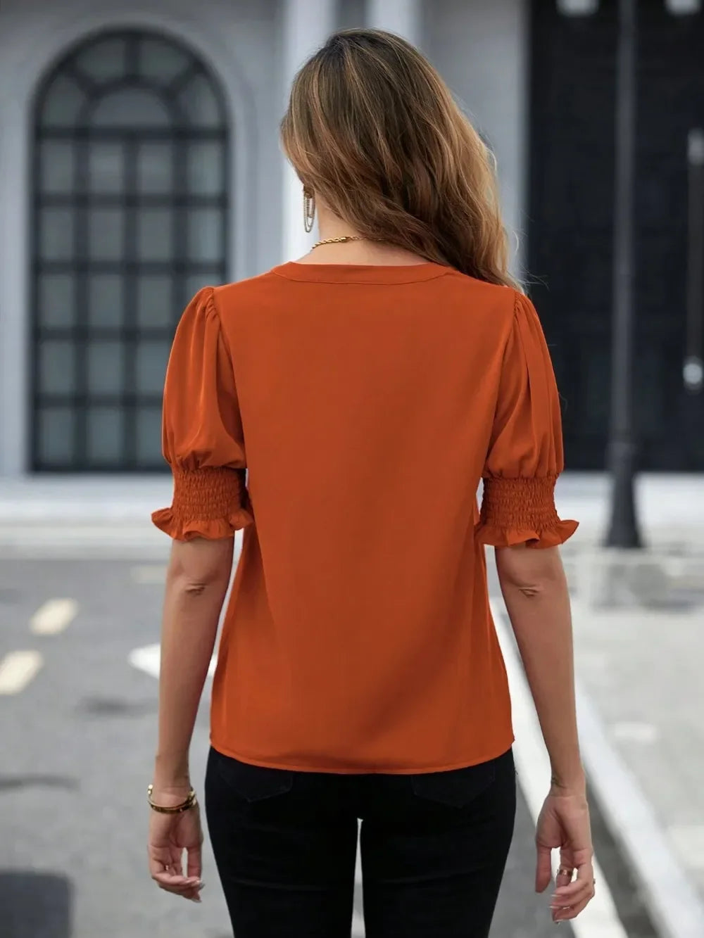 Southern Shores Clothing Notched Short Sleeve Polyester Blouse For Everyday Comfort And Style - Southern Shores Clothing