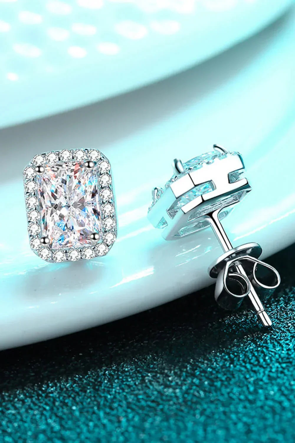 1 Carat Moissanite Square Stud Earrings Rhodium Plated - Southern Shores Clothing