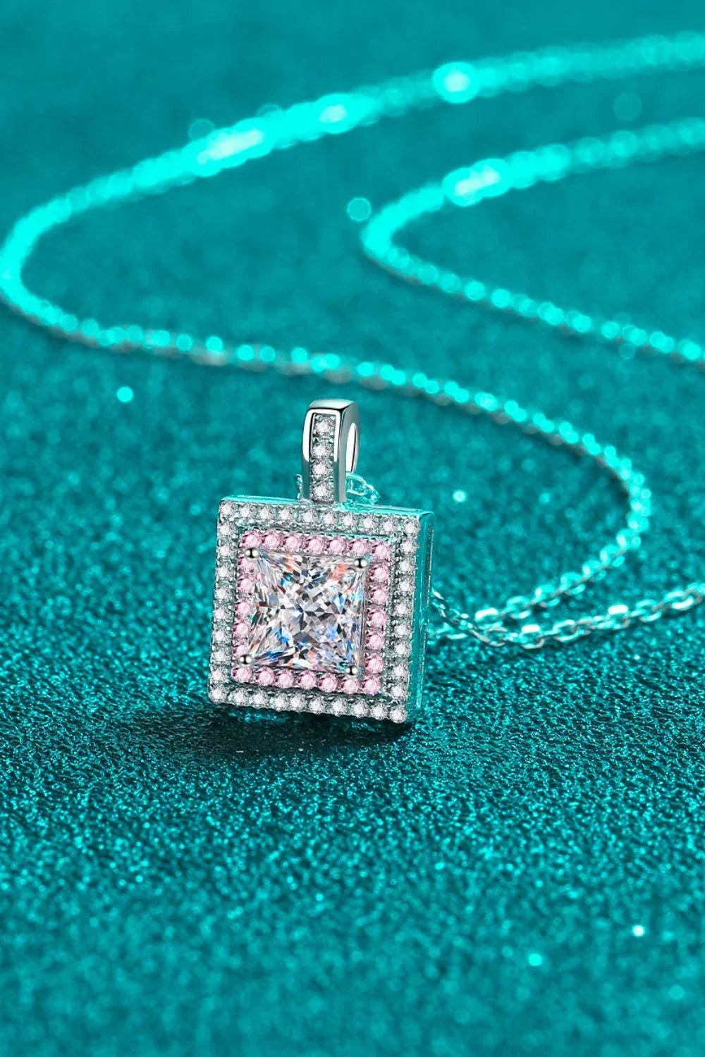1 Carat Moissanite Square Pendant Necklace - Southern Shores Clothing