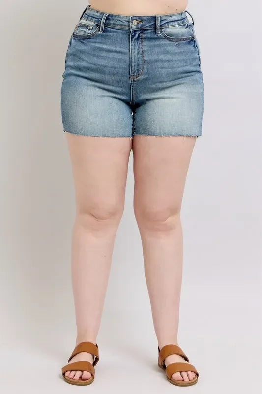 Plus Size Star Seam High Waist Denim Shorts - Southern Shores Clothing