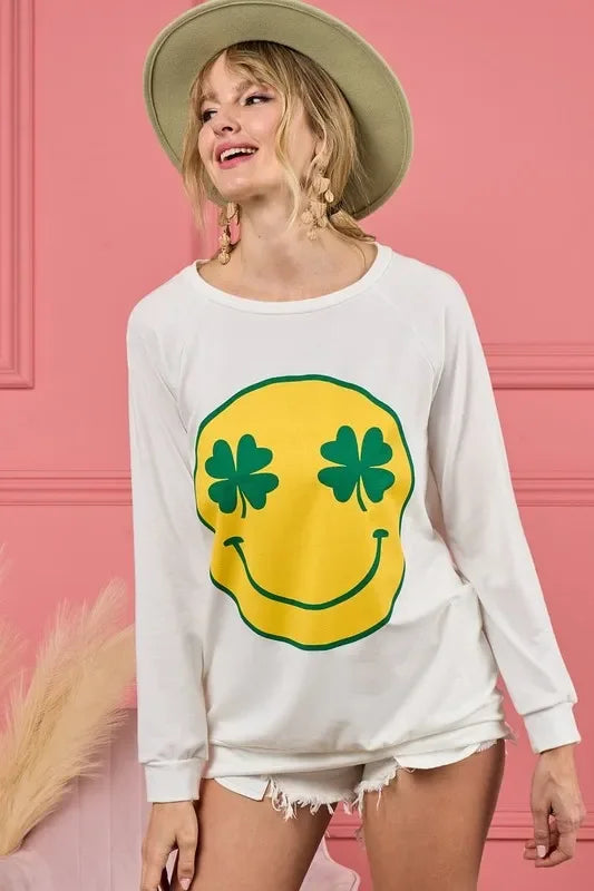 Smiley Face Graphic Round Neck Long Sleeve Top - Southern Shores Clothing