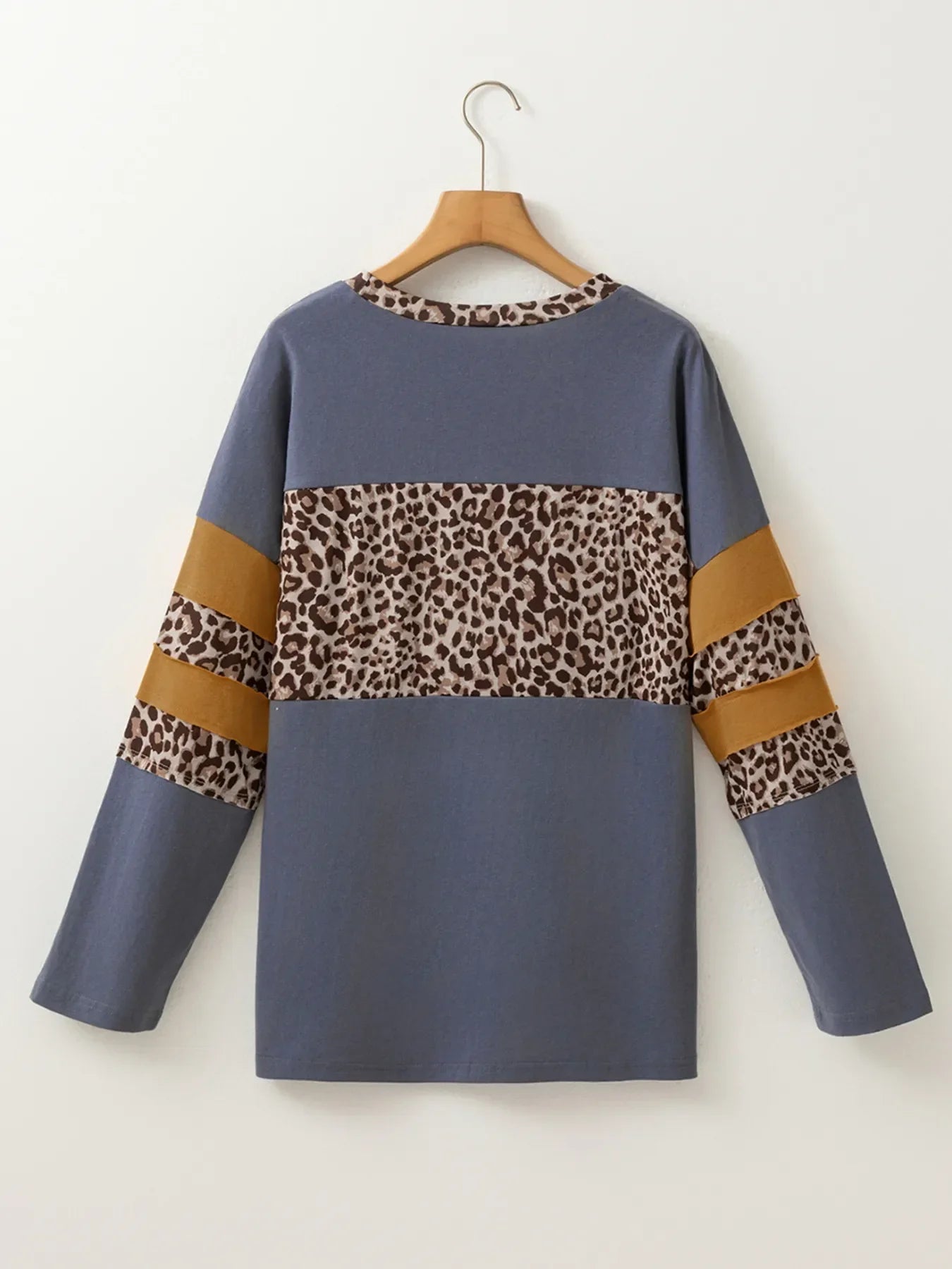 Leopard Color Block Cotton Long Sleeve Drop Shoulder Top - Southern Shores Clothing