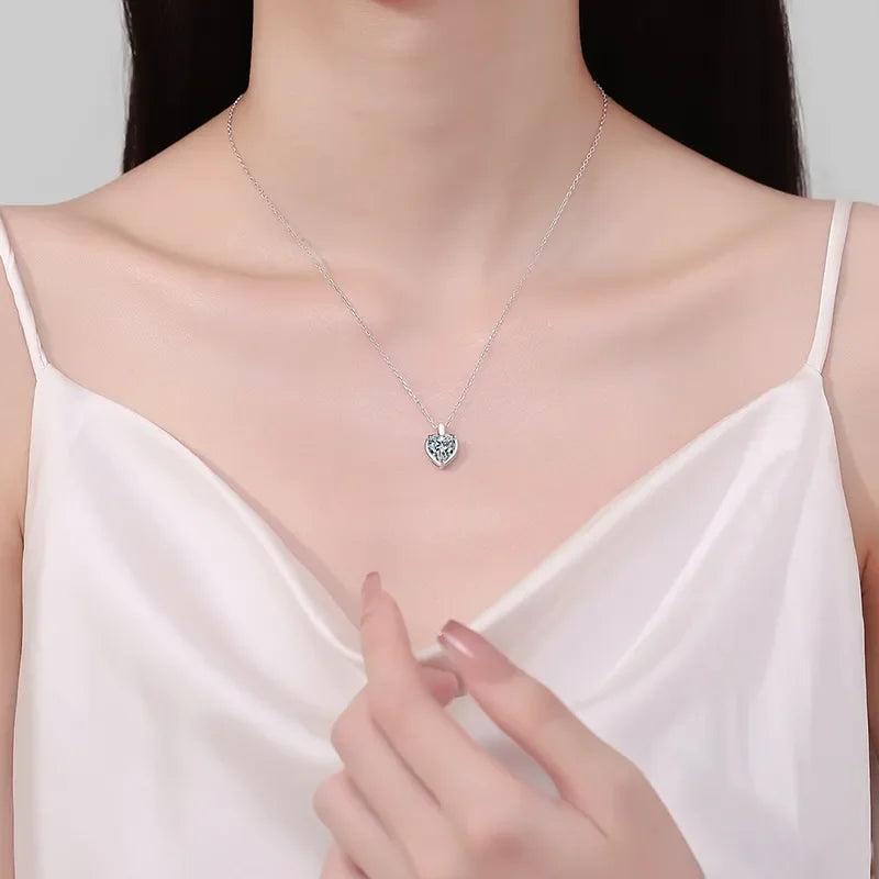 Moissanite Heart Necklace In Sterling Silver