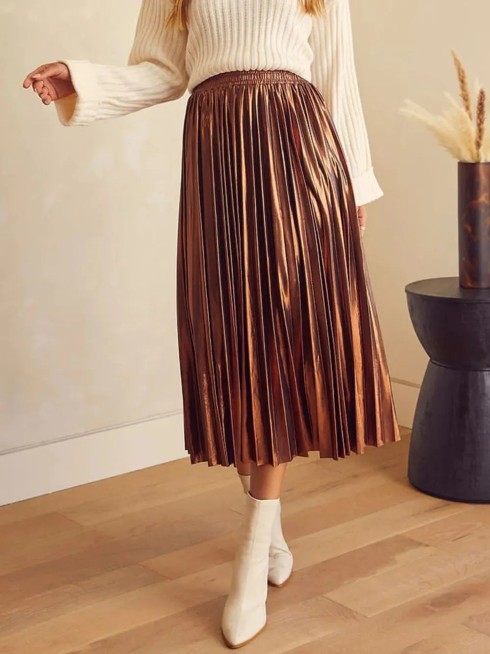 Beach Inspired Pleated Midi Skirt with Sheer Design