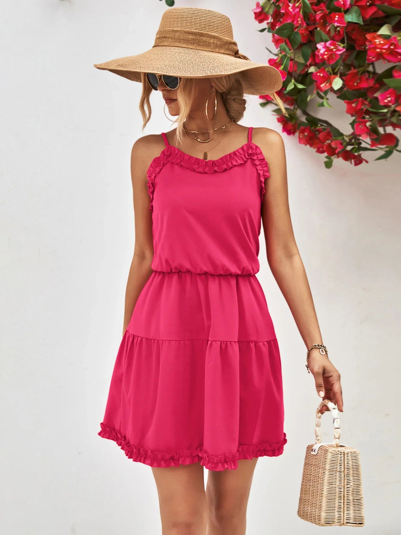 Frill Trim Spaghetti Strap Mini Dress - Southern Shores Clothing