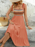 Smocked Bodice Tie Shoulder Square Neck Tiered Midi Dress - Southern Shores Clothing