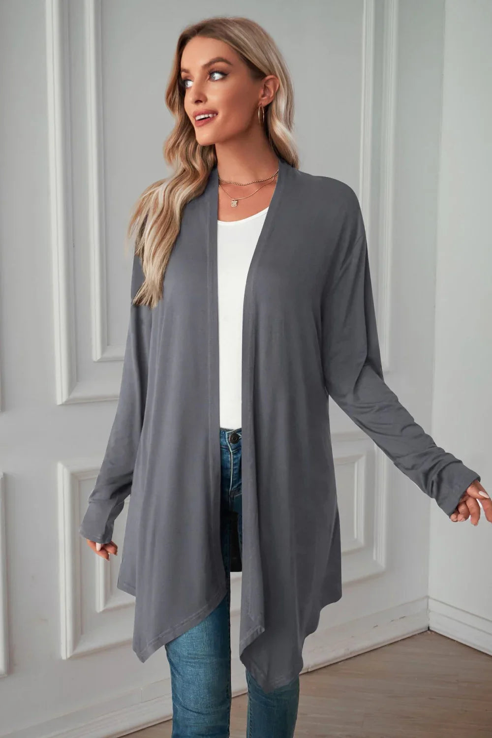 Open Front Long Sleeve Cardigan Solid Knit Casual - Southern Shores Clothing
