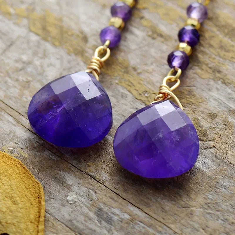 18K Gold-Plated Amethyst And Natural Stone Bead Earrings - Southern Shores Clothing