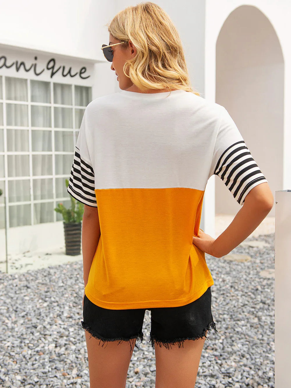 Striped Block Round Neck Tee With Stretch Knit - Southern Shores Clothing