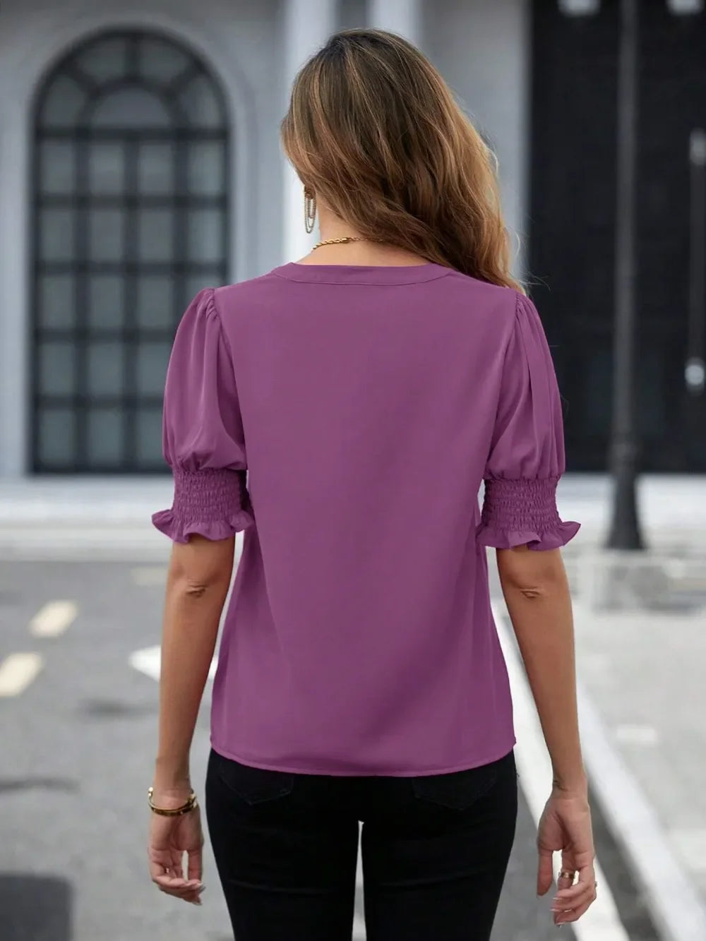 Southern Shores Clothing Notched Short Sleeve Polyester Blouse For Everyday Comfort And Style - Southern Shores Clothing