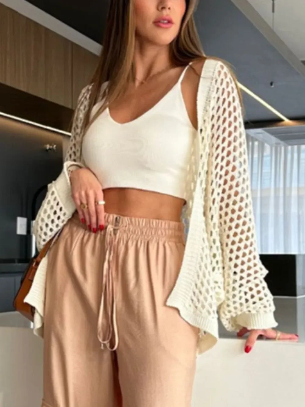 Hollow Out Open Front Sheer Swim Cover Up - Southern Shores Clothing
