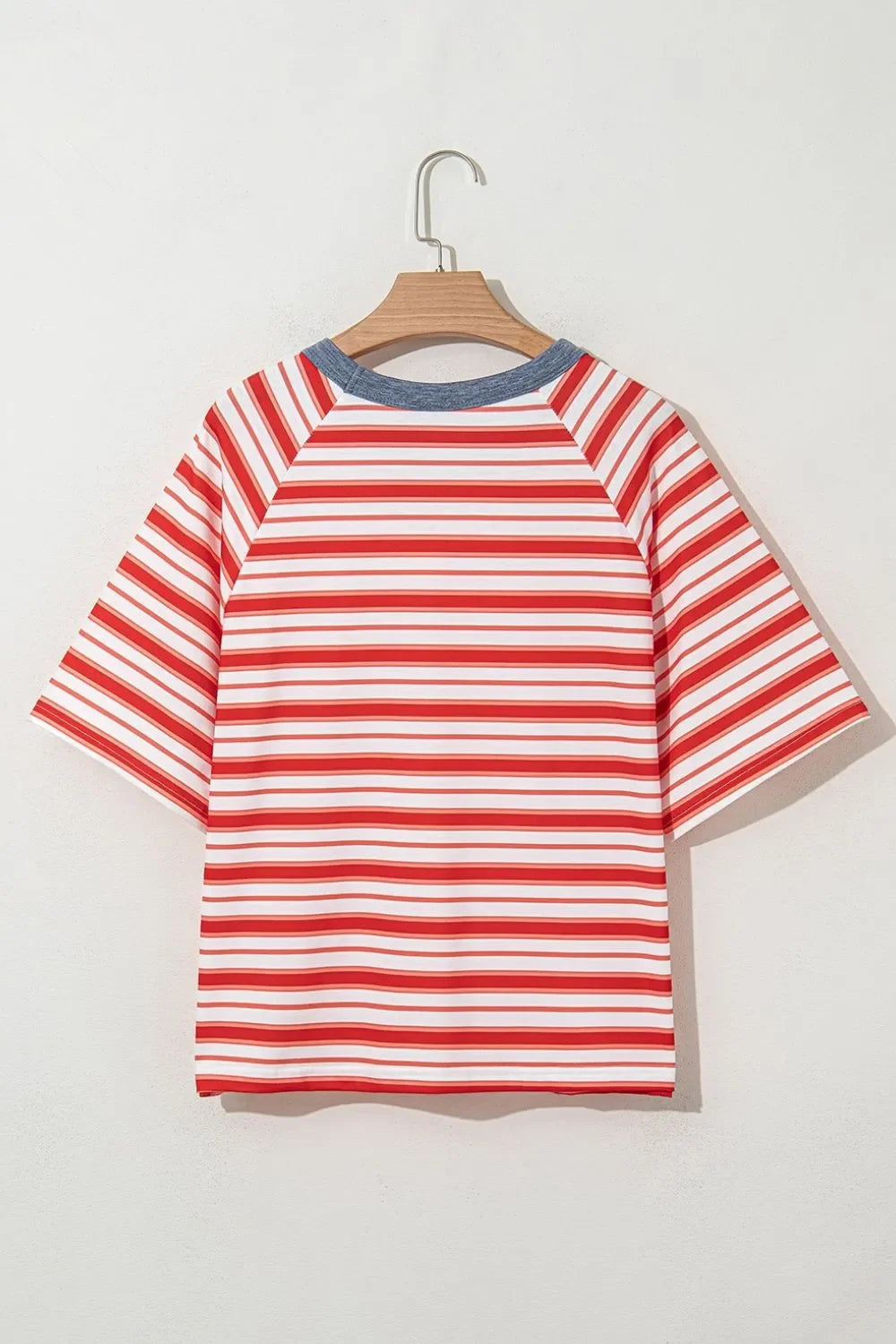 Stripe Print Contrast Collar Raglan Sleeve T Shirt - Southern Shores Clothing